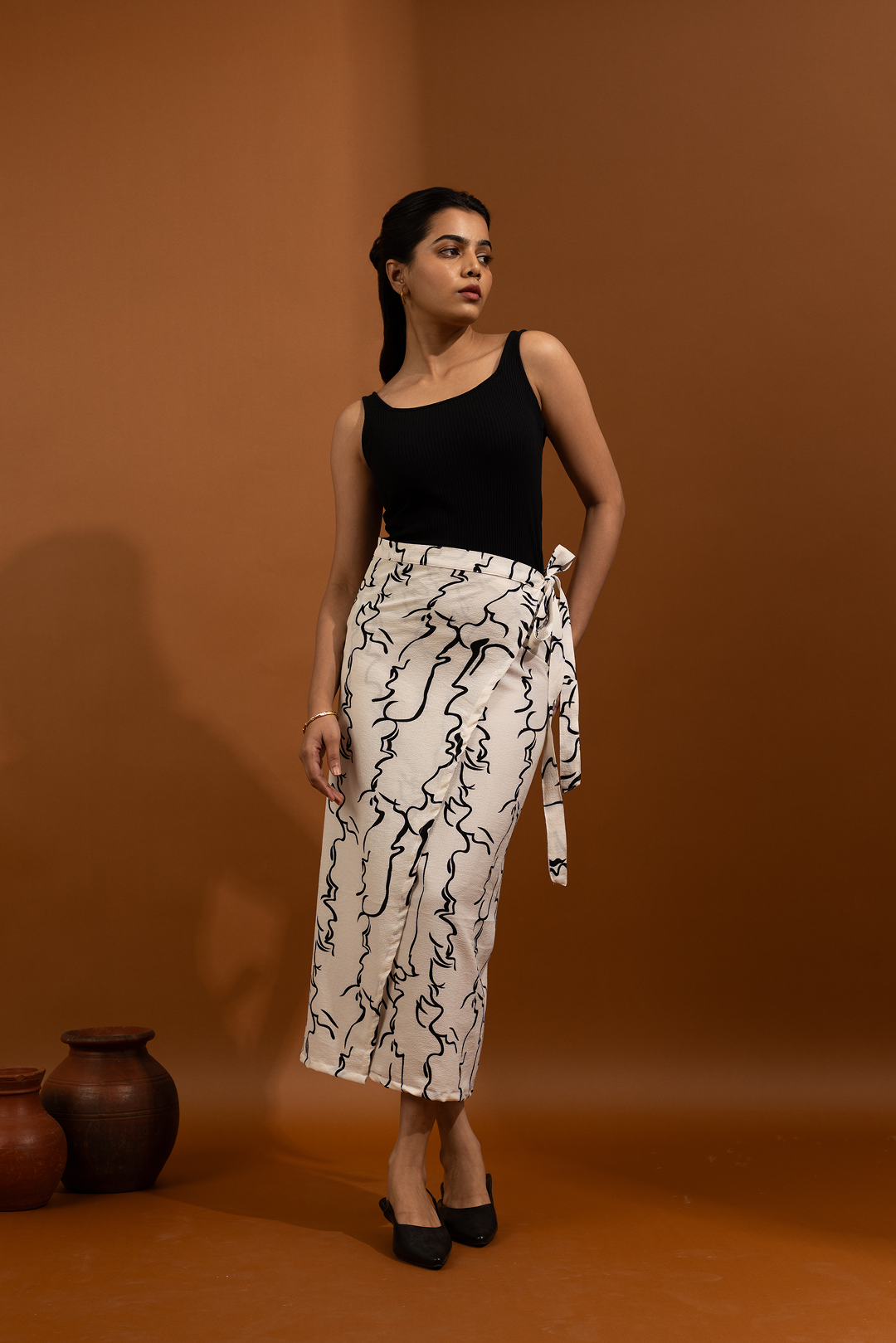 Abstract B&W Wrap Skirt
