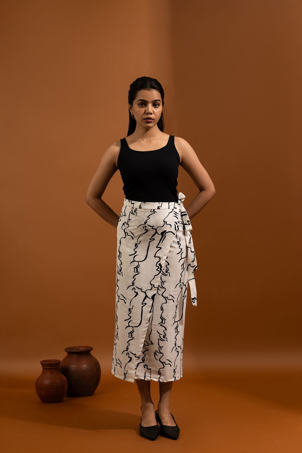 Abstract B&W Wrap Skirt