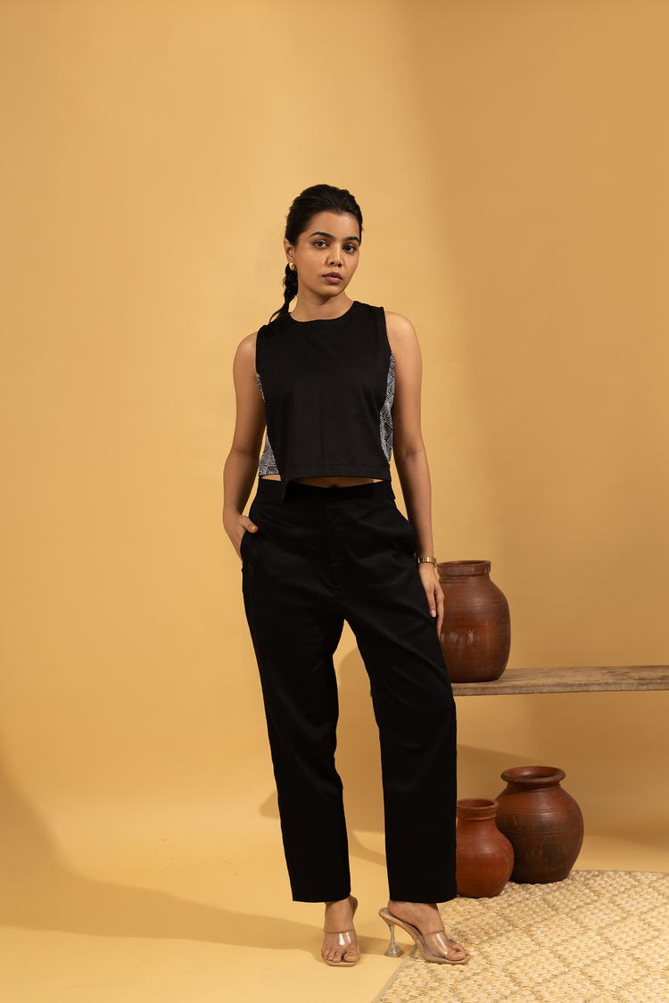 Black Co-ord Set With Geometric Inset