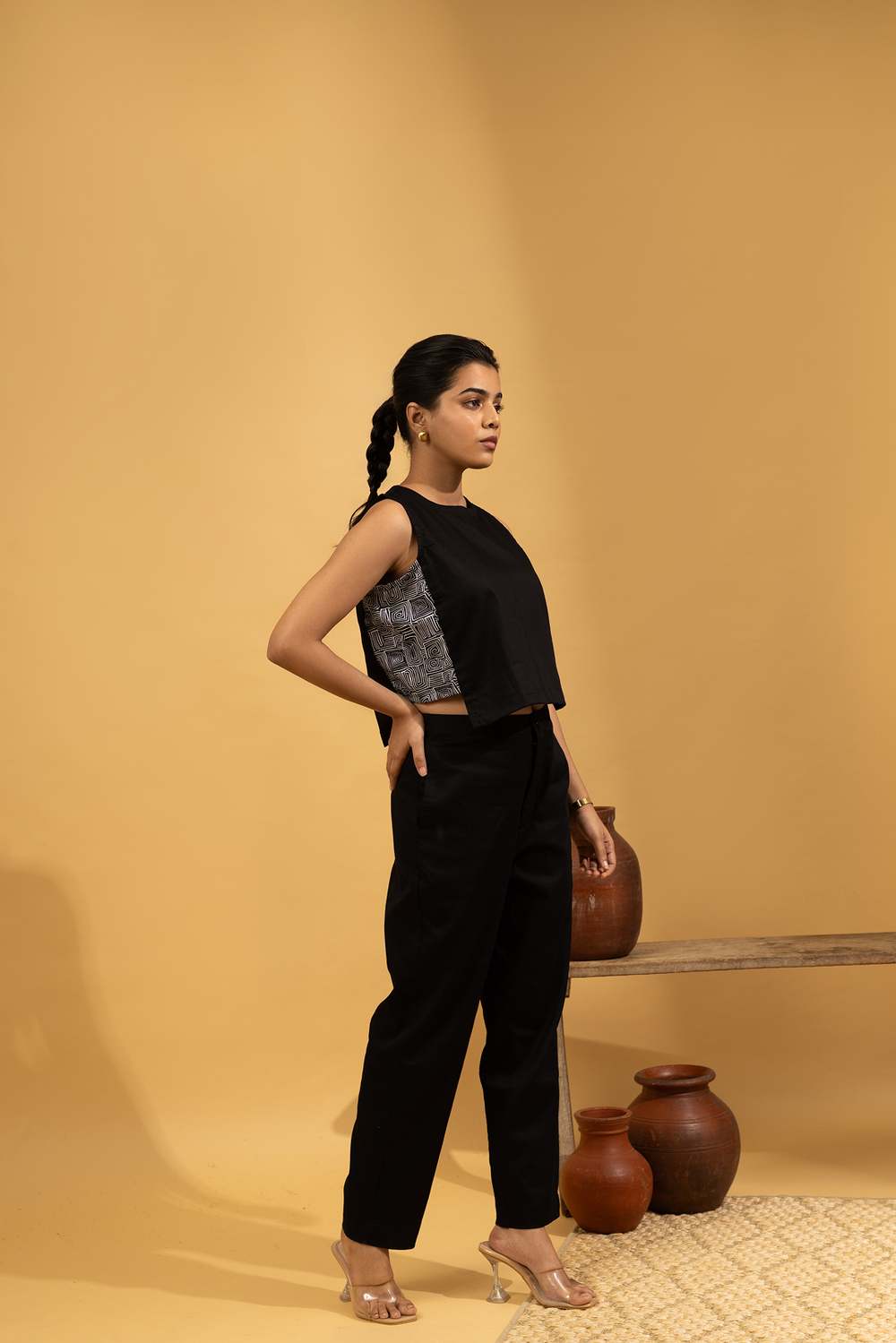 Black Co-ord Set With Geometric Inset