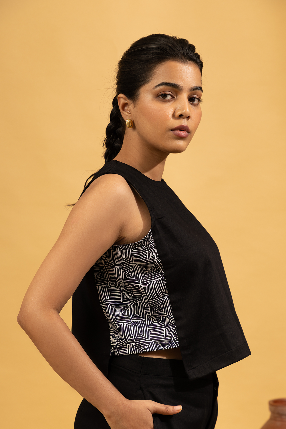 Black Co-ord Set With Geometric Inset