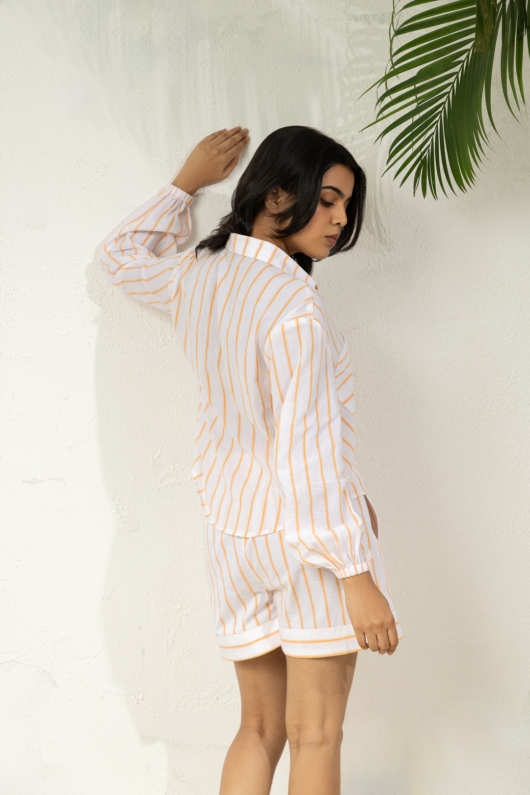 Orange Striped Co-ord Shorts Set