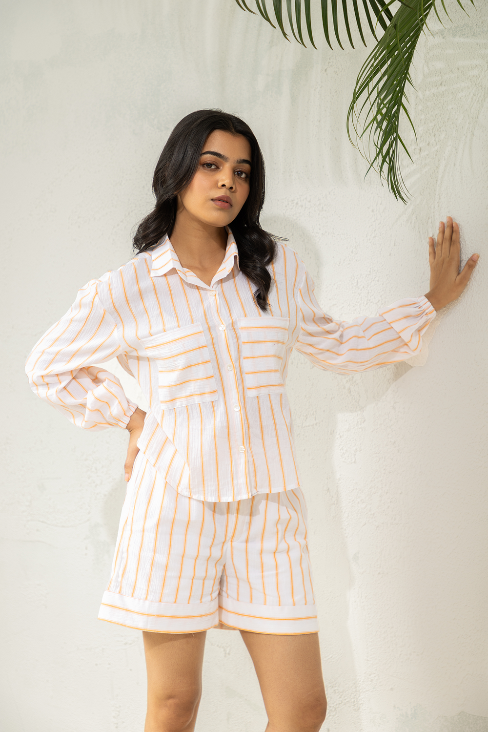 Orange Striped Co-ord Shorts Set