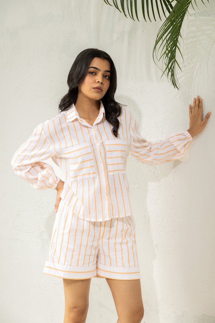 Orange Striped Co-ord Shorts Set