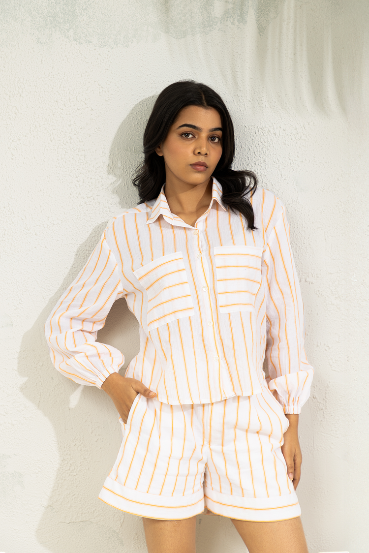 Orange Striped Co-ord Shorts Set