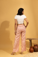 Peach Checkered Tie Up Slit Pants