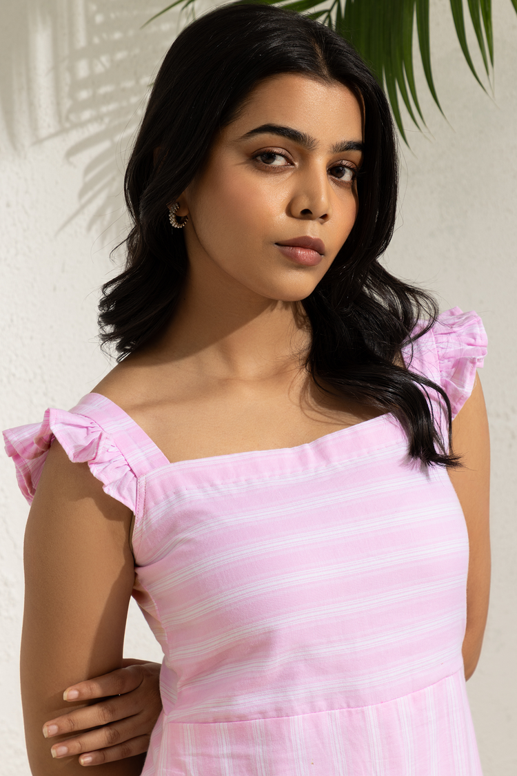 Pink A-line Dress With Ruffle Sleeves