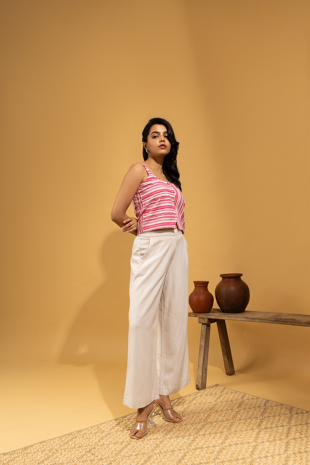 Pink Asymmetric Striped Sleeveless Top