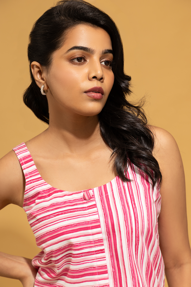 Pink Asymmetric Striped Sleeveless Top