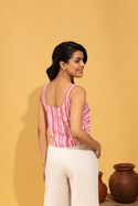 Pink Asymmetric Striped Sleeveless Top