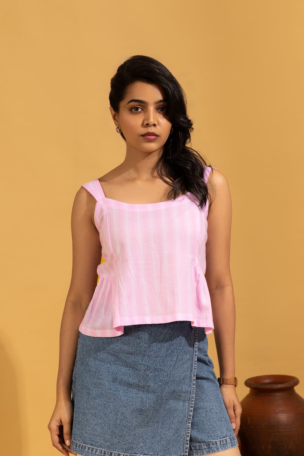 Pink Sleeveless Peplum Top