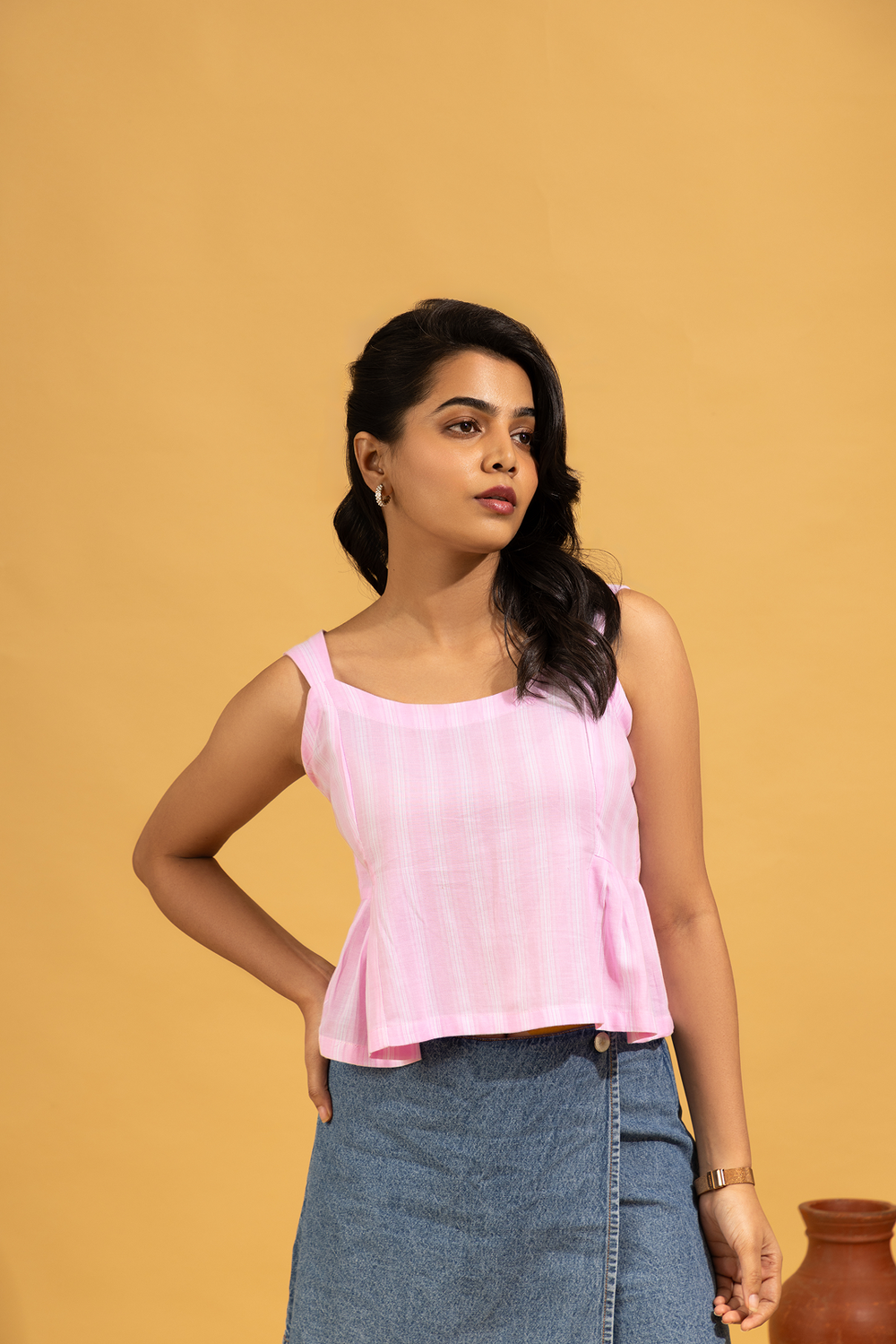 Pink Sleeveless Peplum Top