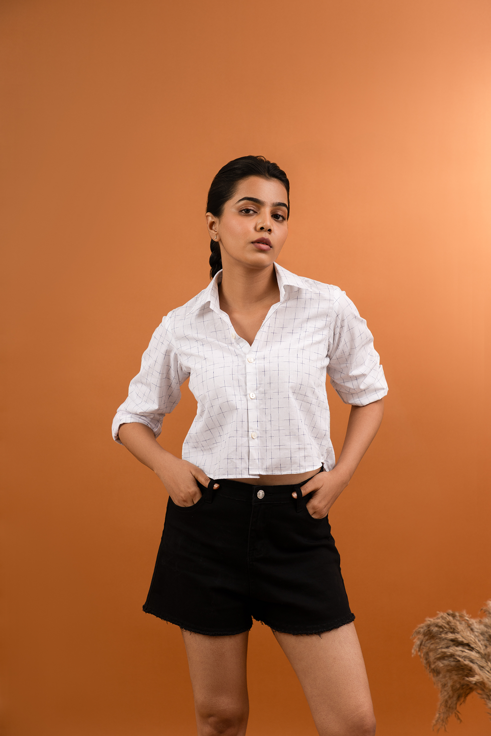 White Grid Back Tie Shirt