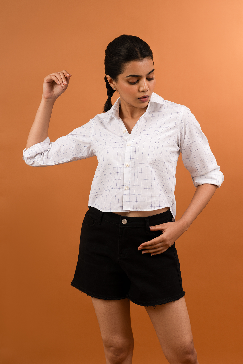 White Grid Back Tie Shirt