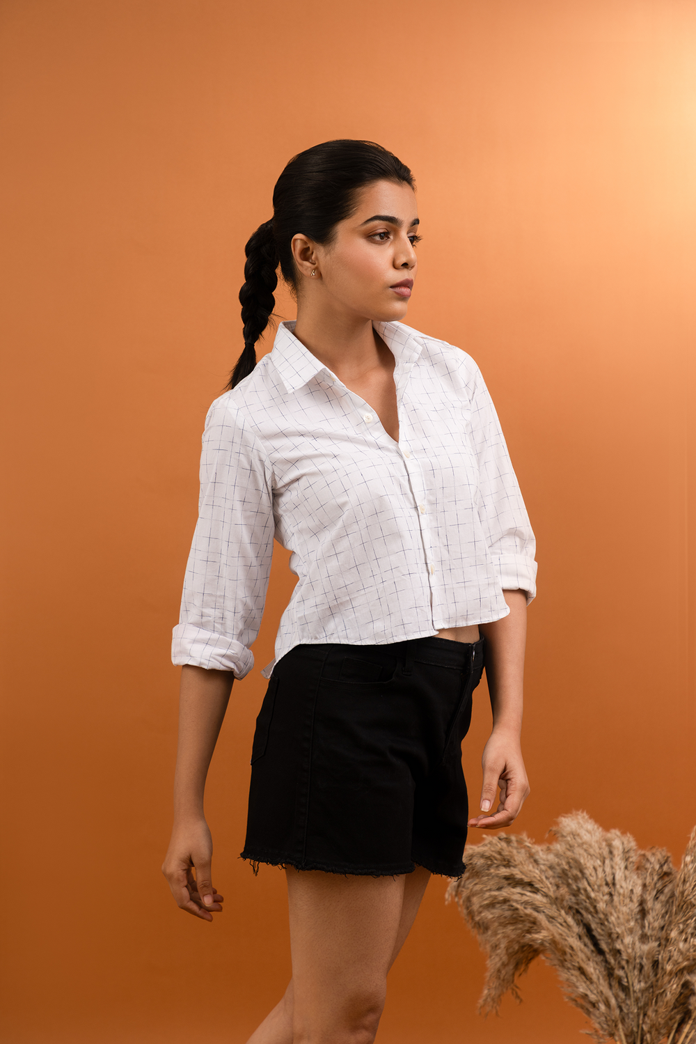 White Grid Back Tie Shirt