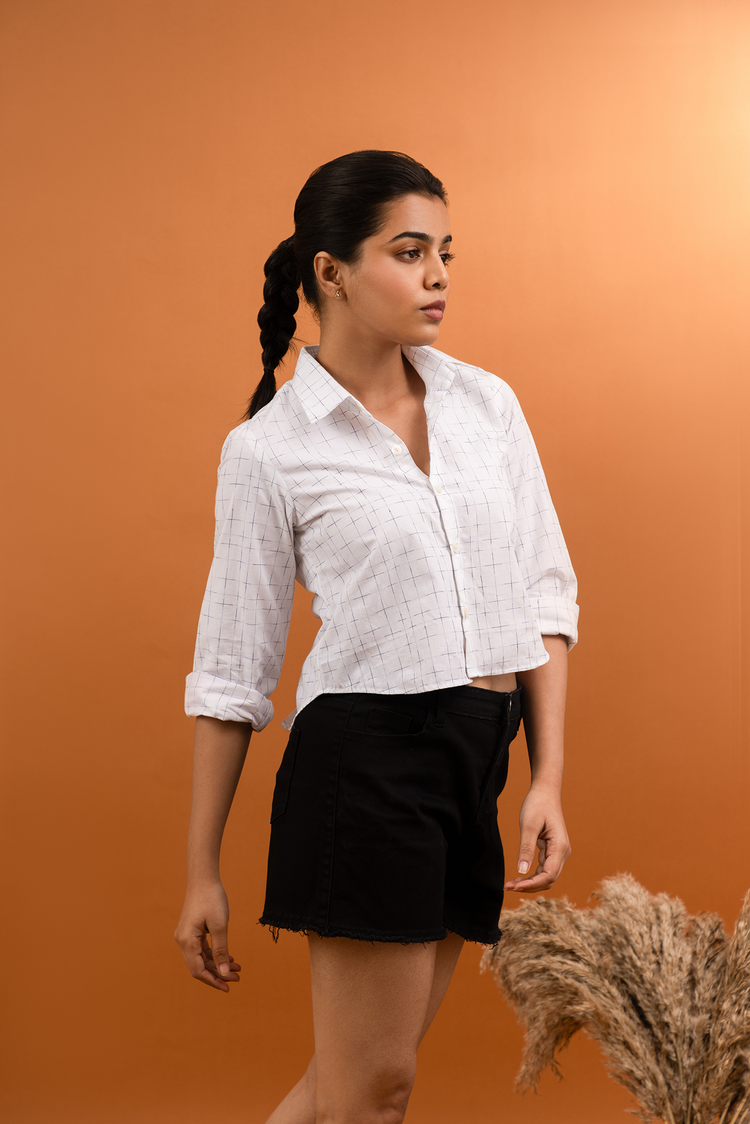White Grid Back Tie Shirt